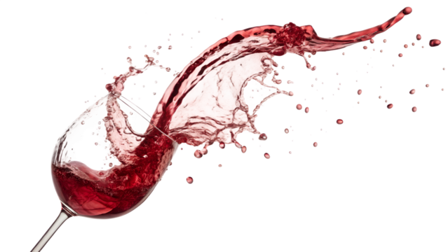 pouring red wine splash isolated on transparent background 