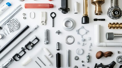Obraz premium Neatly arranged plumbing components, showcasing precision and organization in design. 