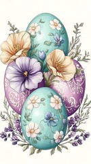 Floral Easter Eggs Spring Design.