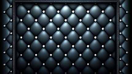 Dark Blue Leather Upholstery Button Tufted Wall Panel Silver Accents