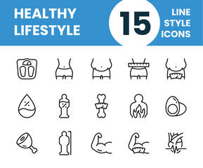 Healthy lifestyle icon set with line style