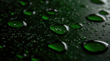 Water droplets on a dark circuit board