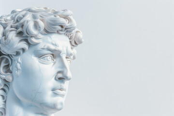 Marble bust of classical caucasian male figure showcasing intricate hair and facial details