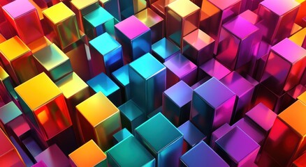 Colorful abstract three dimensional cubes arranged in a pattern
