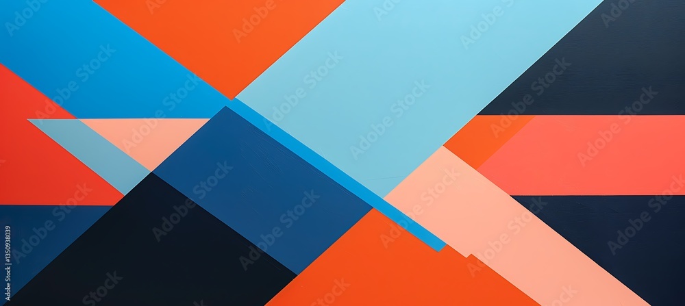 Poster abstract backdrop with diagonal geometric shapes in blue and orange tones blending together – empty 