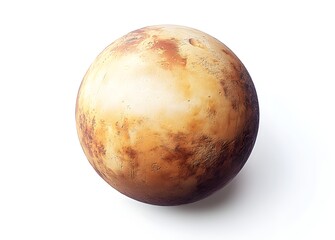 Fototapeta premium A detailed 3D render of Pluto shows its diverse surface textures and subtle color variations against a pure white background.