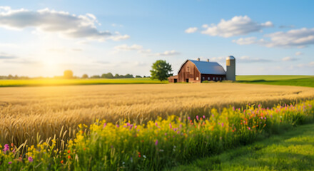 Rolling Farmlands of Rural Wisconsin in Soft Blur on a Bright Summer Day

