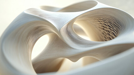 Intricate sculpture created from paper forming freeform shapes bathed in warm sunset light for a captivating visual experience.