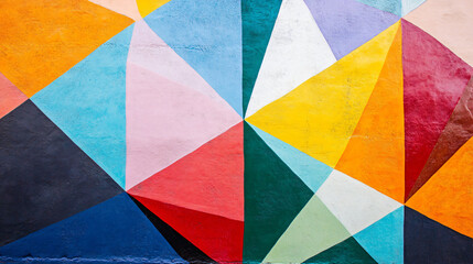 Colorful wall featuring a geometric pattern in a graffiti mural brightening the urban landscape with vibrant artistic expression.