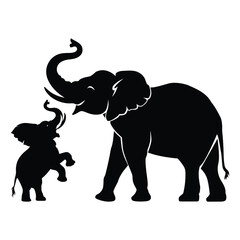 Obraz premium Elephant Silhouette, Vector, Icon, Logo, White Background.