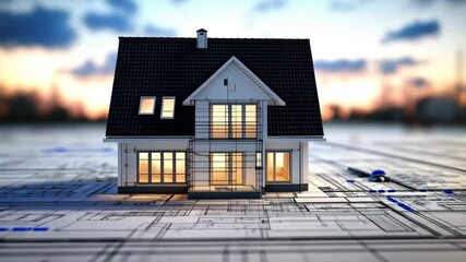 House Construction Plans With Blueprints in the Background Generative AI