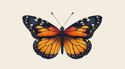 Fototapeta premium Monarch Butterfly Illustration, Isolated on Beige Background, Detailed Wings, Nature Theme