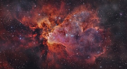 A vivid nebula fills the vast expanse of outer space