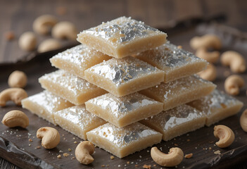 Smooth & Velvety Kaju Katli with Edible Silver Leaf &ndash; Food Photography