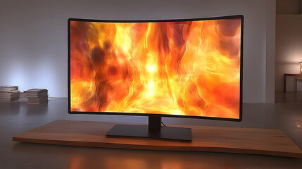 Fototapeta premium Curved monitor displays abstract flames