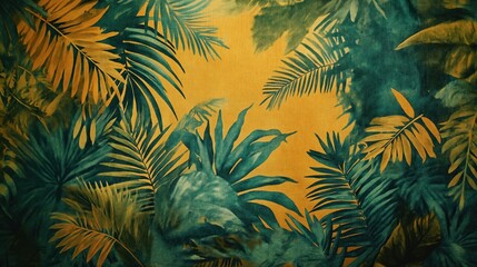 Vibrant foliage pattern with yellow backdrop