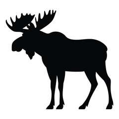 Moose Silhouette, Vector, Icon, Logo, White Background.