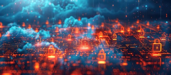 Fototapeta premium Abstract digital city of security locks