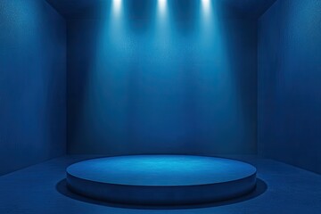 Empty blue circular stage with spotlights