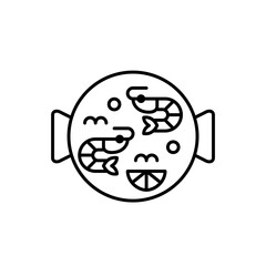 Paella with shrimps and lemon. Rice dish. Spanish cuisine. European restaurant. Pixel perfect, editable stroke vector icon