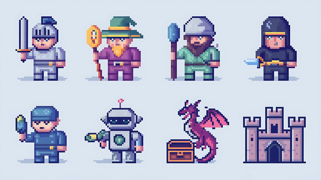 Pixel art fantasy characters and objects Medieval RPG assets Game design elements