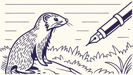 Obraz premium Closeup view cute lone martlet set. Light paper artwork text space backdrop. Outline dark ink pen hand drawn much electric cable logo pictogram emblem design. Modern artist doodle contour print style 