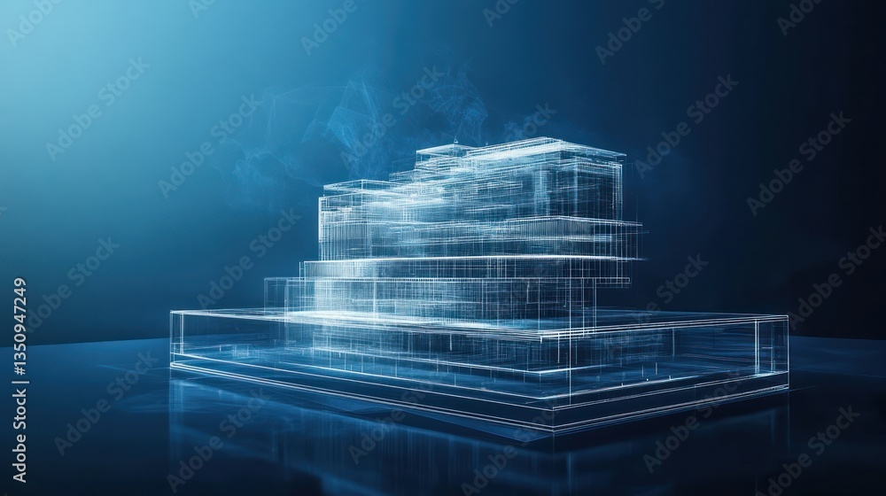 Aufkleber abstract architectural design, futuristic building blueprint, digital rendering, studio shot. possib