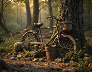 Fototapeta premium A rustic bicycle amidst nature s embrace