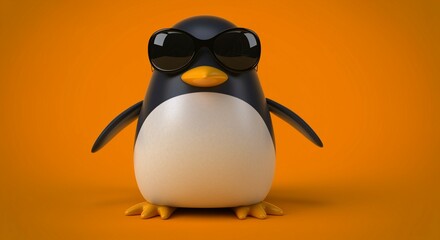 Obraz premium Cool Penguin in Sunglasses: A Playful, Orange-Background Illustration