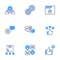 Feedback icon set. Bold line style. Duotone colors. Editable stroke. feedbackemoji, evaluation, rating, goodreview, goodfeedback, thumbsup, opinions