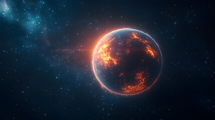 Obraz premium A fiery exoplanet burns brightly in the vast expanse of deep space showcasing intense heat and cosmic wonders.