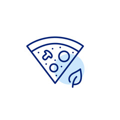 Slice of pizza and leaf. Vegan or vegetarian options, eco conscious organic farm products. Pixel perfect, editable stroke vector icon