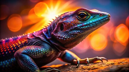 Obraz premium Dark, iridescent scales glisten in the sunlight, revealing a mesmerizing dance of black and red hues on the reptile's body