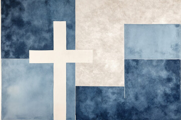 Abstract cross blue and white background with texture. Suitable for web design, digital art, branding, and social media graphics projects.