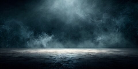 A mysterious, smoky scene unfolds, a hidden world veiled in darkness and illuminated by a single beam of light, creating an eerie yet captivating atmosphere on a textured floor.