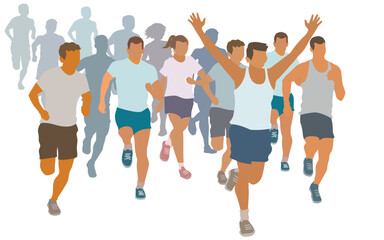 Group of young people running race isolated on white background. vector,illustration