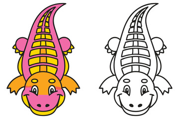 Adorable Cartoon Crocodile Illustration Coloring Page for Kids Fun Activity
