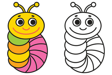 Adorable Cartoon Caterpillar Illustration Coloring Page for Kids Happy Insect Drawing