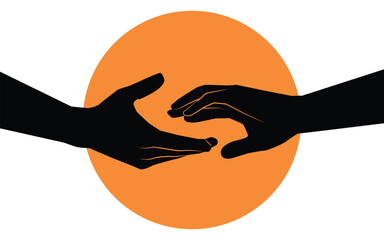 Hands reaching towards each other. Concept of human relation, togetherness or partnership.  Design for banner, flyer, poster, vector