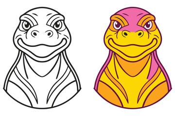 Adorable Cartoon Lizard Coloring Page with Pink and Yellow Version