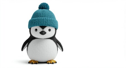 Obraz premium Adorable Penguin in Teal Knit Hat: A Charming Winter Illustration