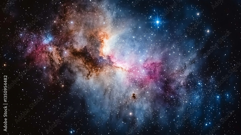 Poster a colorful nebula featuring many stars in outer space