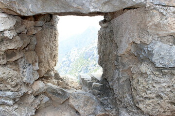 The Saint Hilarion Castle lies on the Kyrenia mountain range, in Cyprus. This location provided the castle with command of the pass road from Kyrenia to Nicosia. 