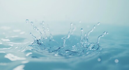Water Droplet Impact Creating Splash Crown with Ripples on Surface