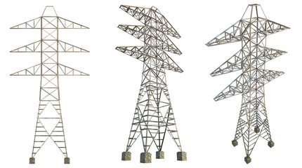 High voltage transmission line tower 4k png cutout transparent isolate