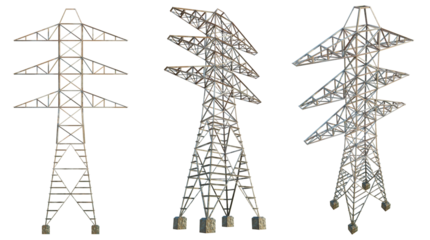 High voltage transmission line tower 4k png cutout transparent isolate