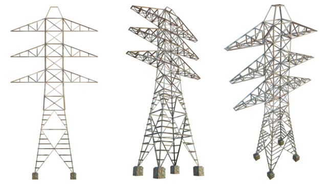High voltage transmission line tower 4k png cutout transparent isolate