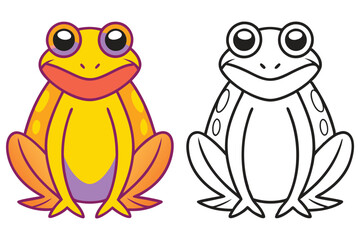 Adorable Cartoon Frog Illustration with Coloring Page Ready to Print a Fun Activity for Kids