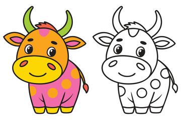 Adorable Cartoon Cow Calf Coloring Page Illustration Two Versions