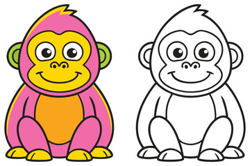 Adorable Cartoon Monkey Illustration Coloring Page Happy Primate Animal